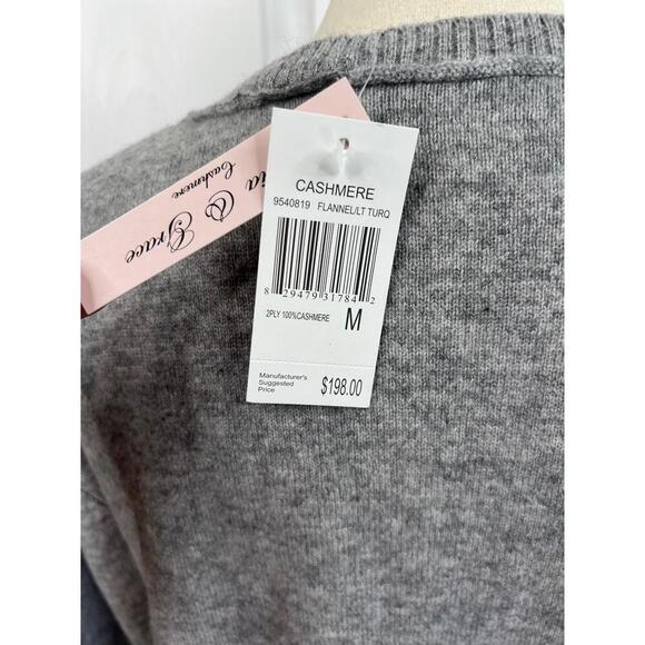 Olivia & Grace 100% Cashmere Sweater Size M Grey Turquoise Crewneck Soft Knit - Picture 9 of 13